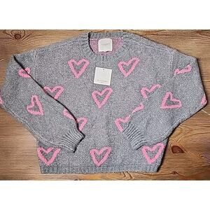 No Comment Grey/Pink Heart Sweater Size-M